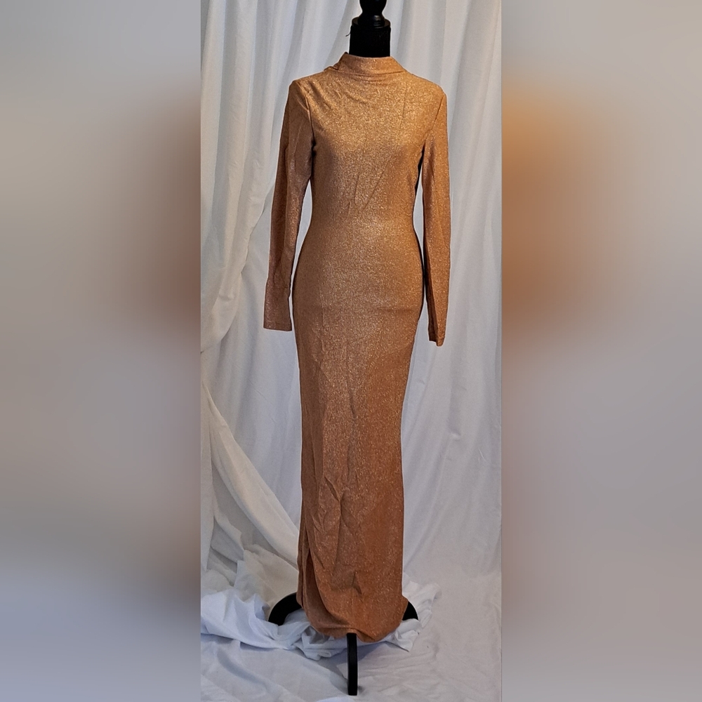 #040.B Bodycon Dress Sz M & Sz S Sequin Sparkle Long Sleep Deep Gathered Back - Picture 15 of 15
